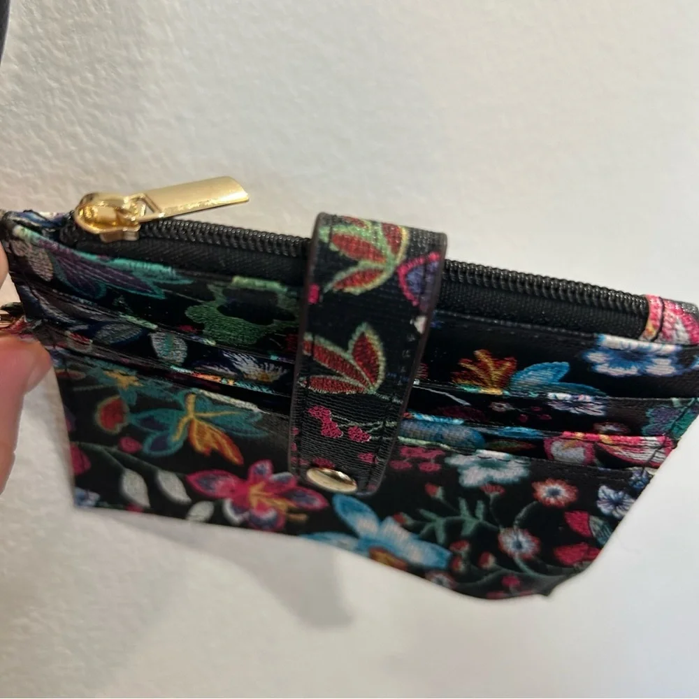Pink and Black Floral Key & Card Holder with Bangle